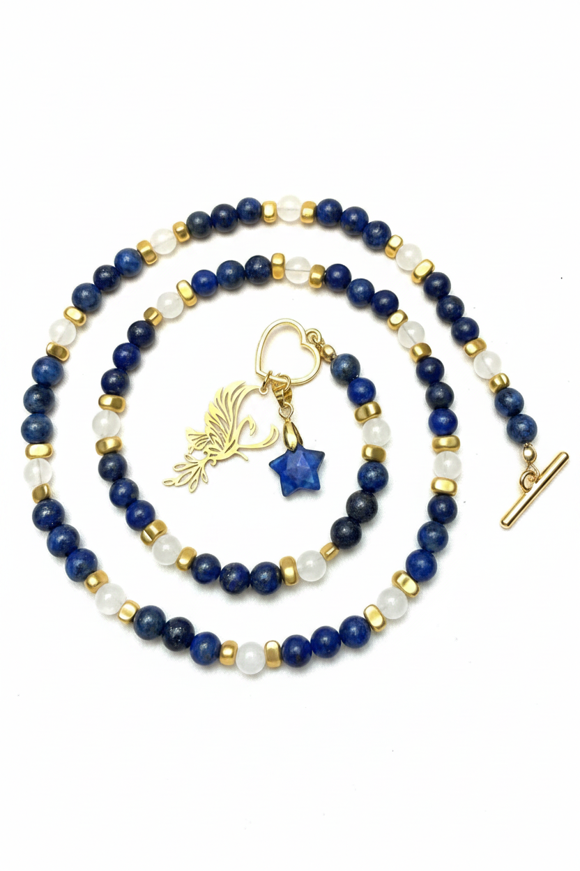 Naszyjnik lapis lazuli i kryształ górski